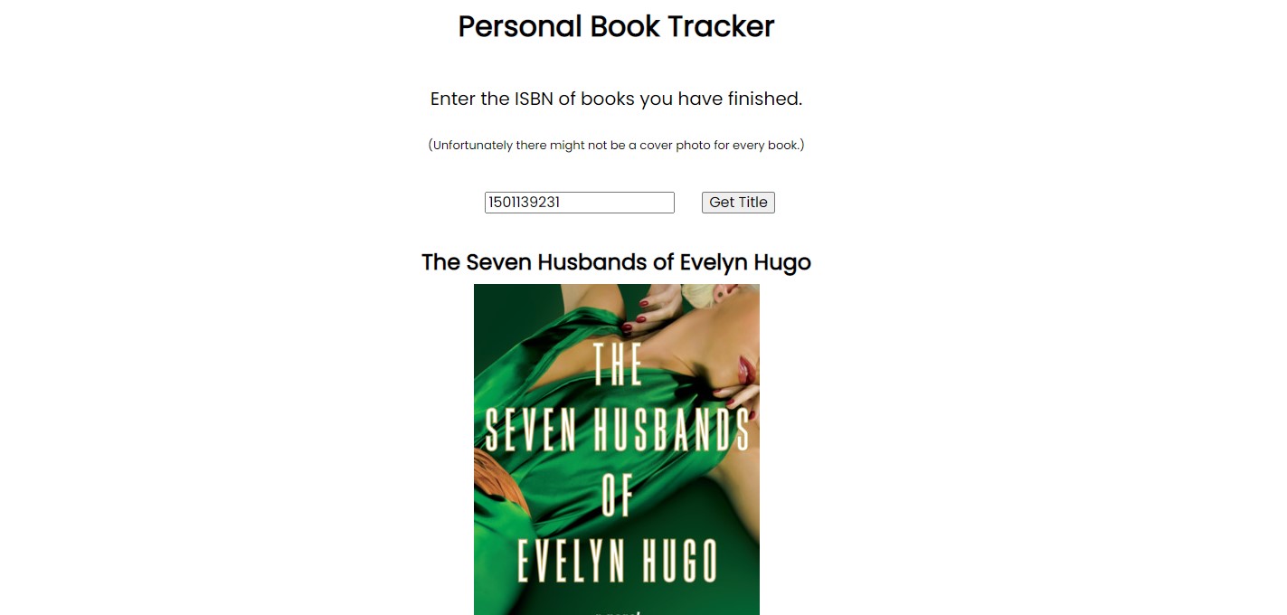 screenshot of book tracker