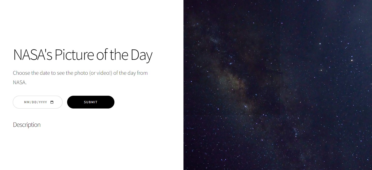 screenshot of nasa app